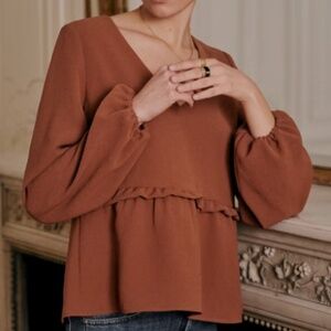Sezane Bianca Blouse. Size 34. Color Hazelnut.